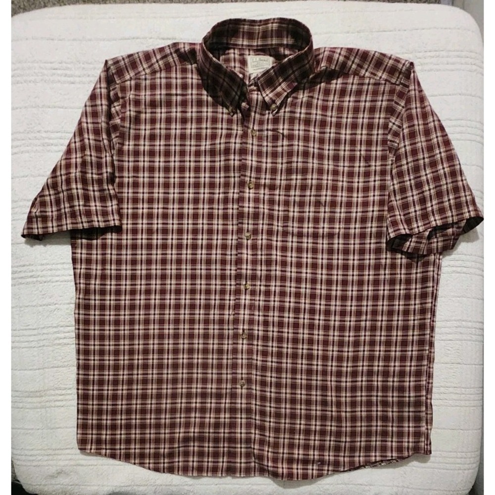 LL Bean Shirt Mens 2XL Maroon White Plaid Casual‎ Outdoor Fisherman Vintage